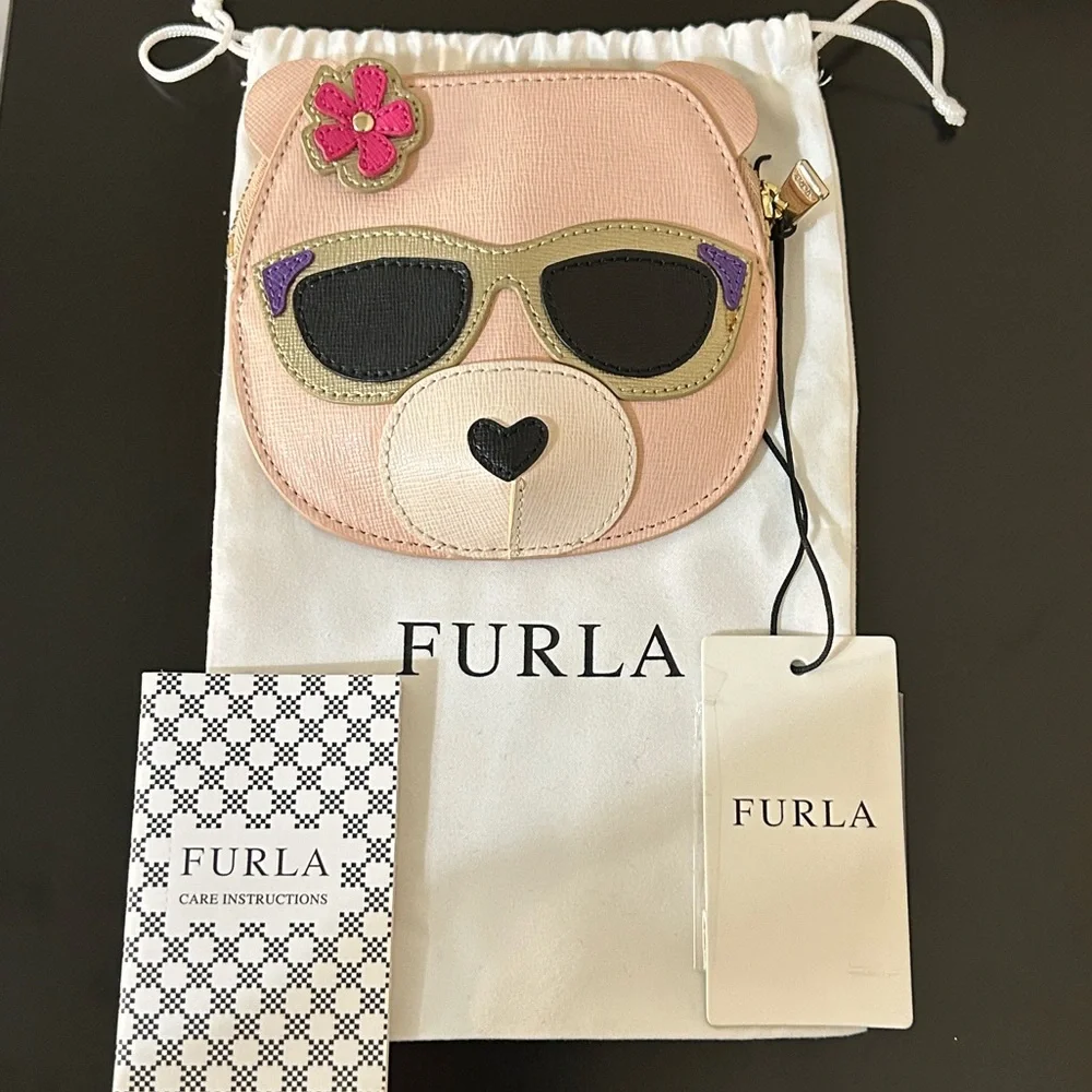 Furla Bear Coin Purse Cream/Black Sunglasses – NWT Chic Mini Designer Pouch